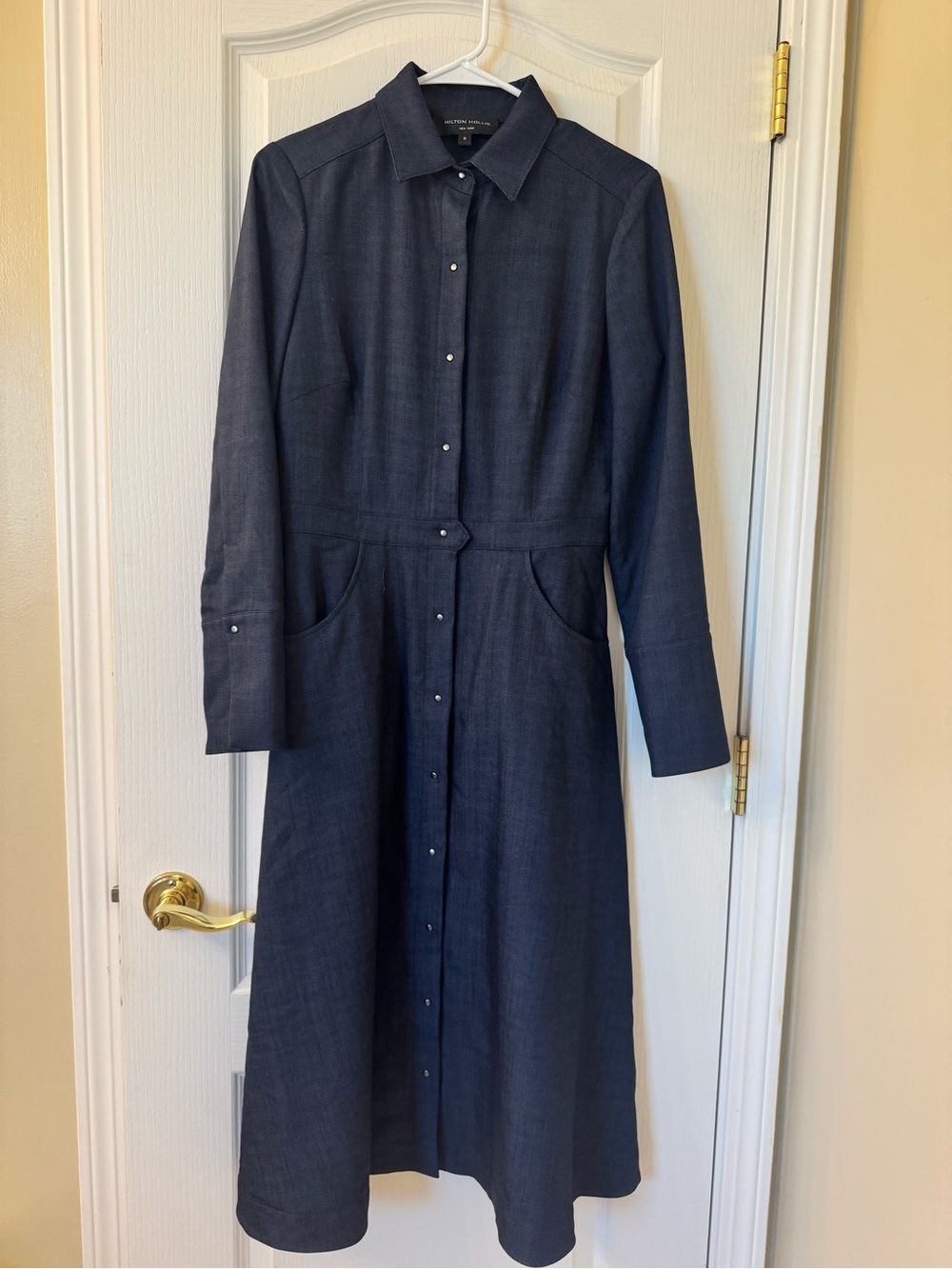 Hilton Hollis New York Blue Tencel Snap Front Midi Shirt Dress Small